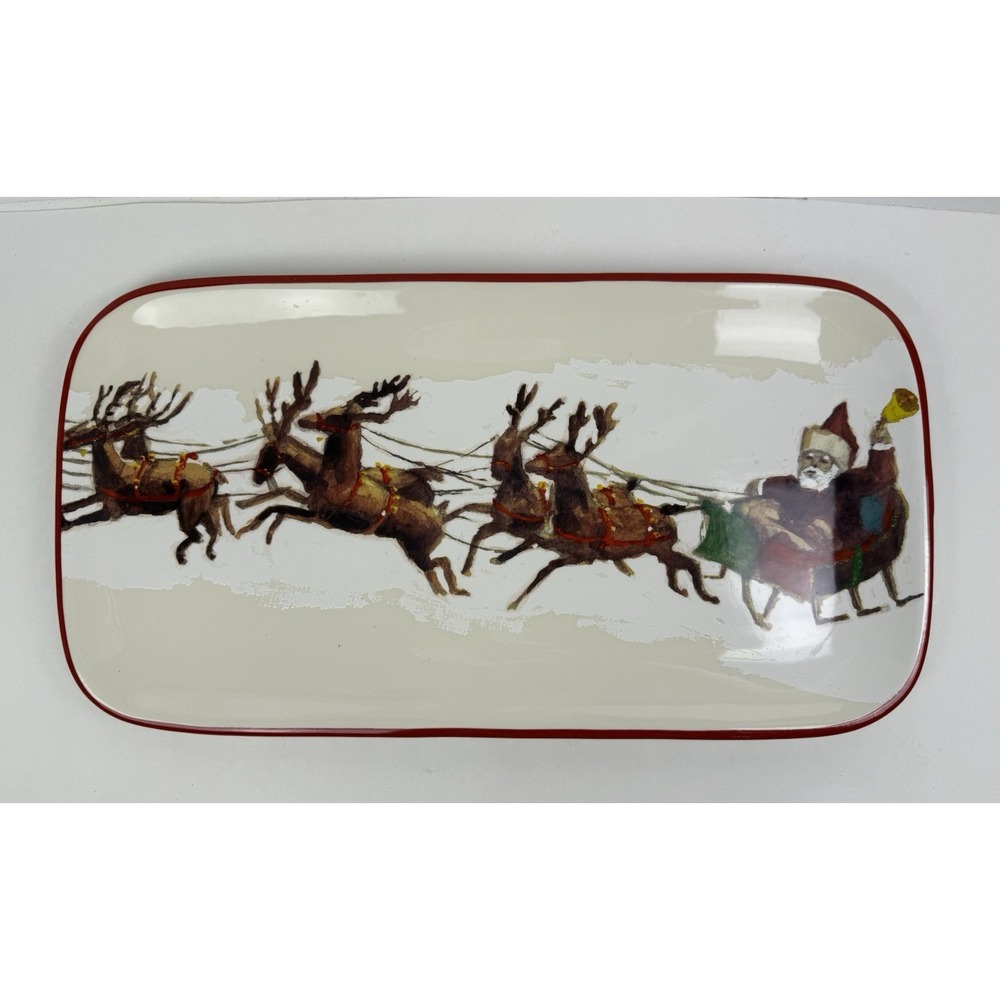 Williams Sonoma Santa & His Reindeer Serving Platter 9"x17" Twas Night Christmas